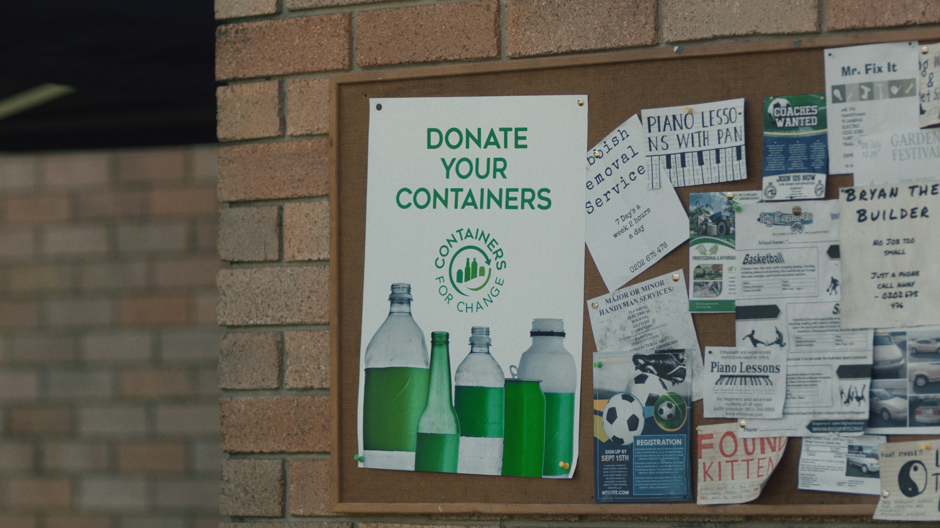 Donate your containers poster on notice board