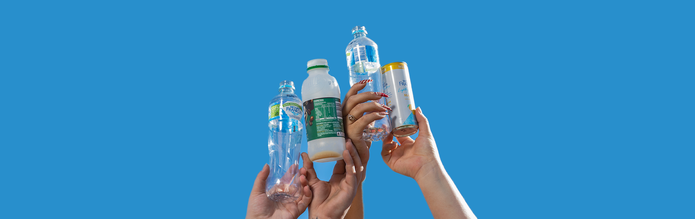 Cheers empty drink containers/bottles in sky