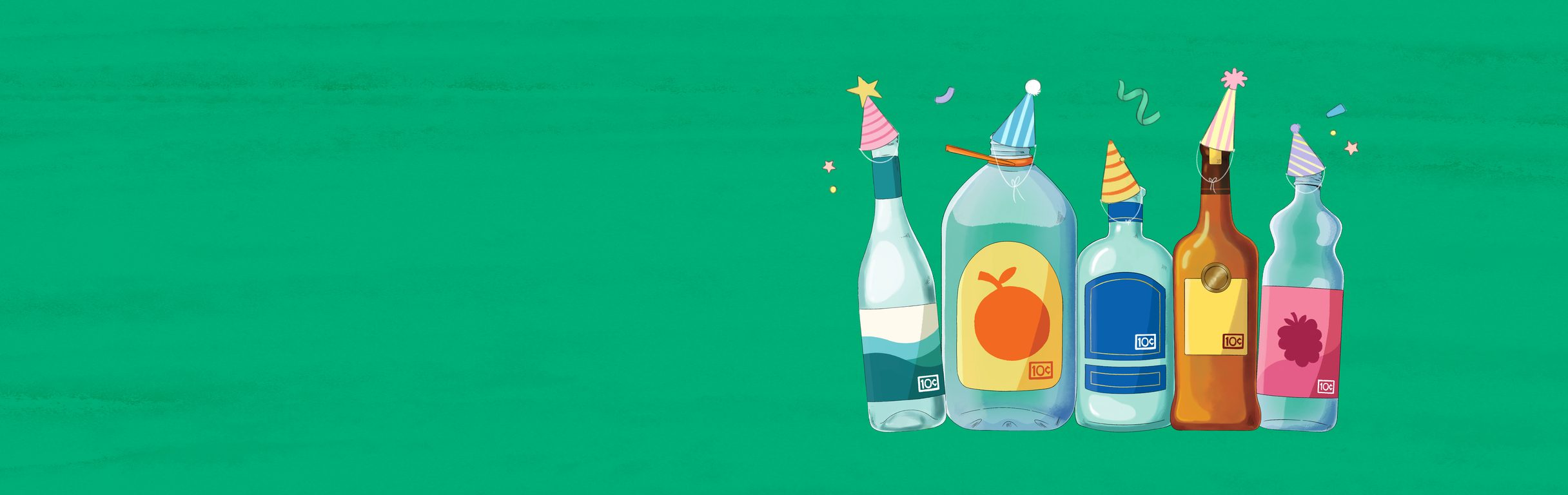 banner featuring 5 newly accepted containers with party hats on